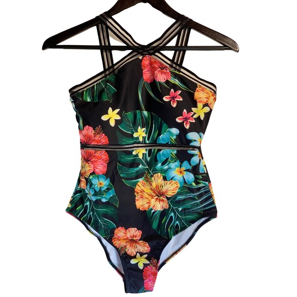 PatPat Floral‎ One Piece Swimsuit Criss Cross Straps Tropical Print S - Picture 2 of 7